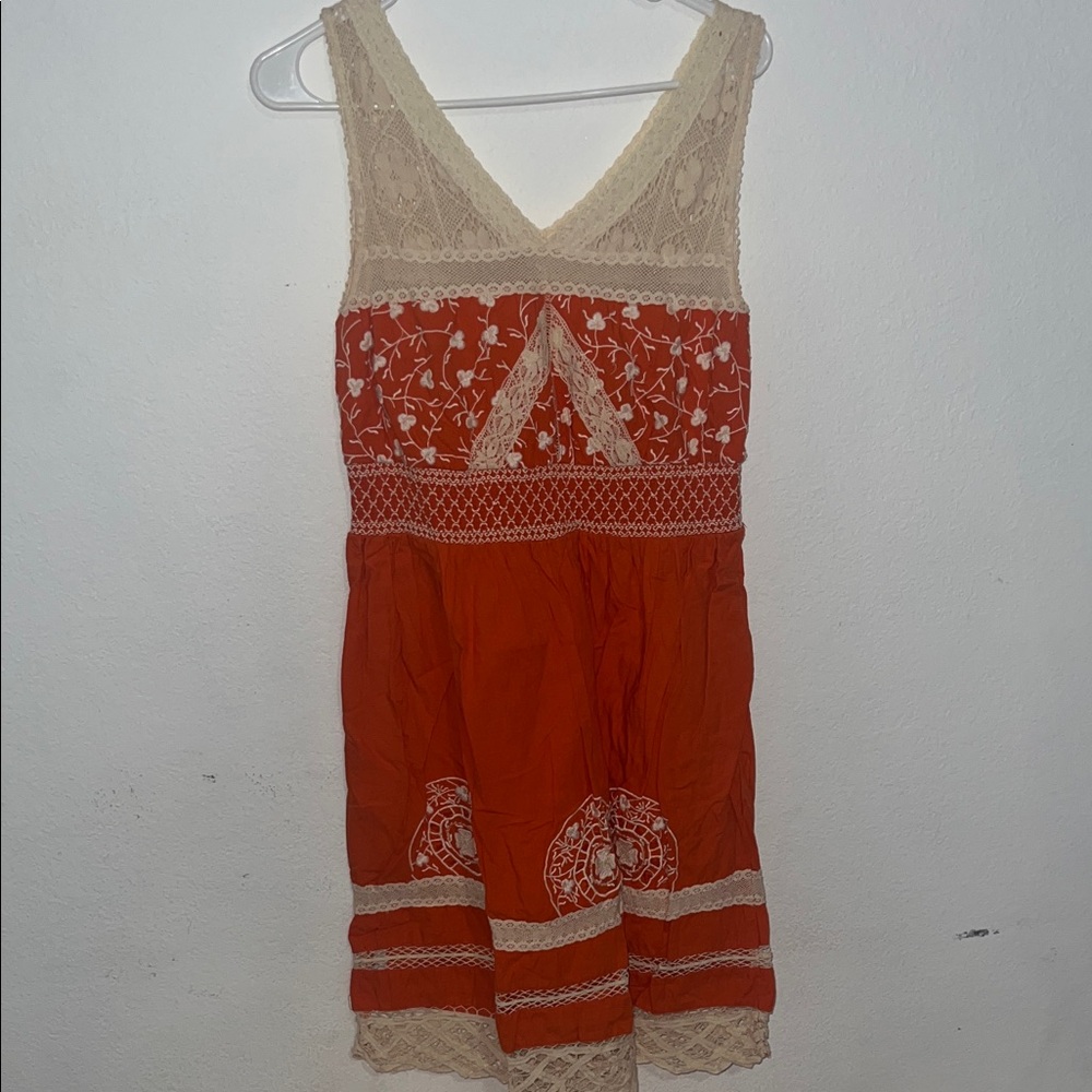 Moulinette Soeurs Orange and Cream Lace Dress